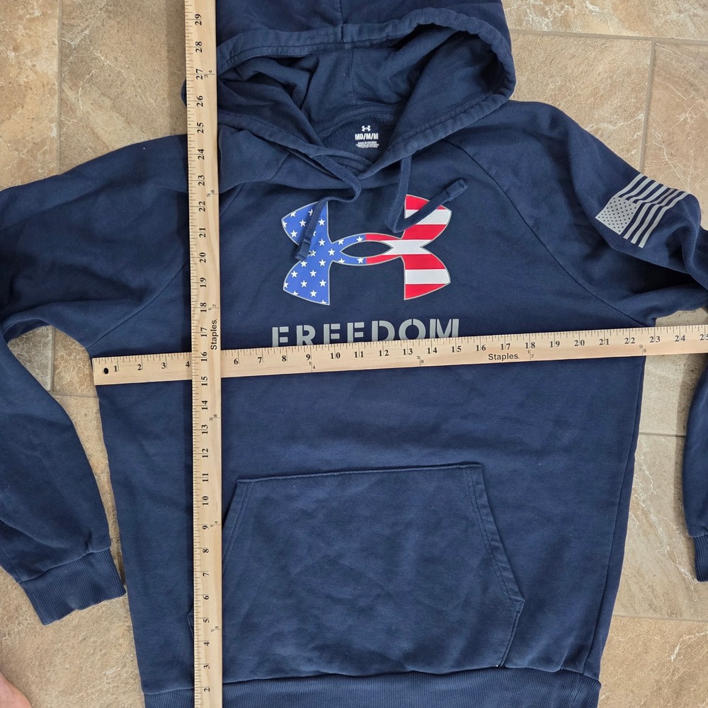 Under‎ Armour Freedom Hoodie Mens Medium Navy Blue American Flag Logo Sweatshirt - Picture 2 of 7